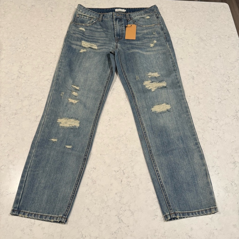 NWT Nicasia Women's Size 14 Distressed Denim Jeans Bottoms Pants 100% Cotton
